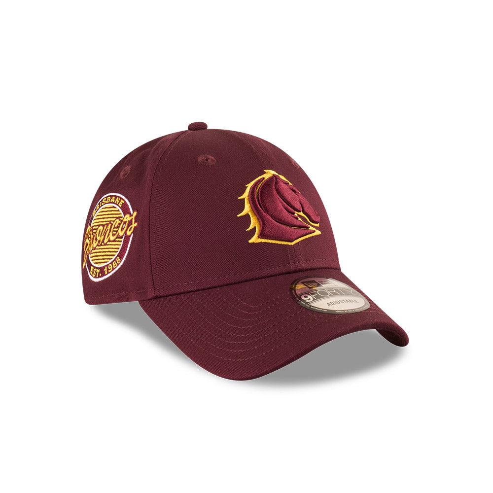 Brisbane Broncos Youth Hat - NRL 2025 Badged Maroon OTC 9Forty Kids Strapback Cap - New Era